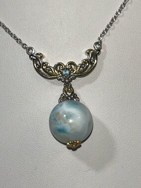 NWOT Gems En Vogue Palladium Genuine Larimar Bead Dangle Necklace